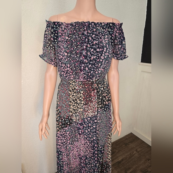 Lulus Maxi Dress Women’s Large Neva Navy Floral Chiffon Slit - Picture 7 of 11